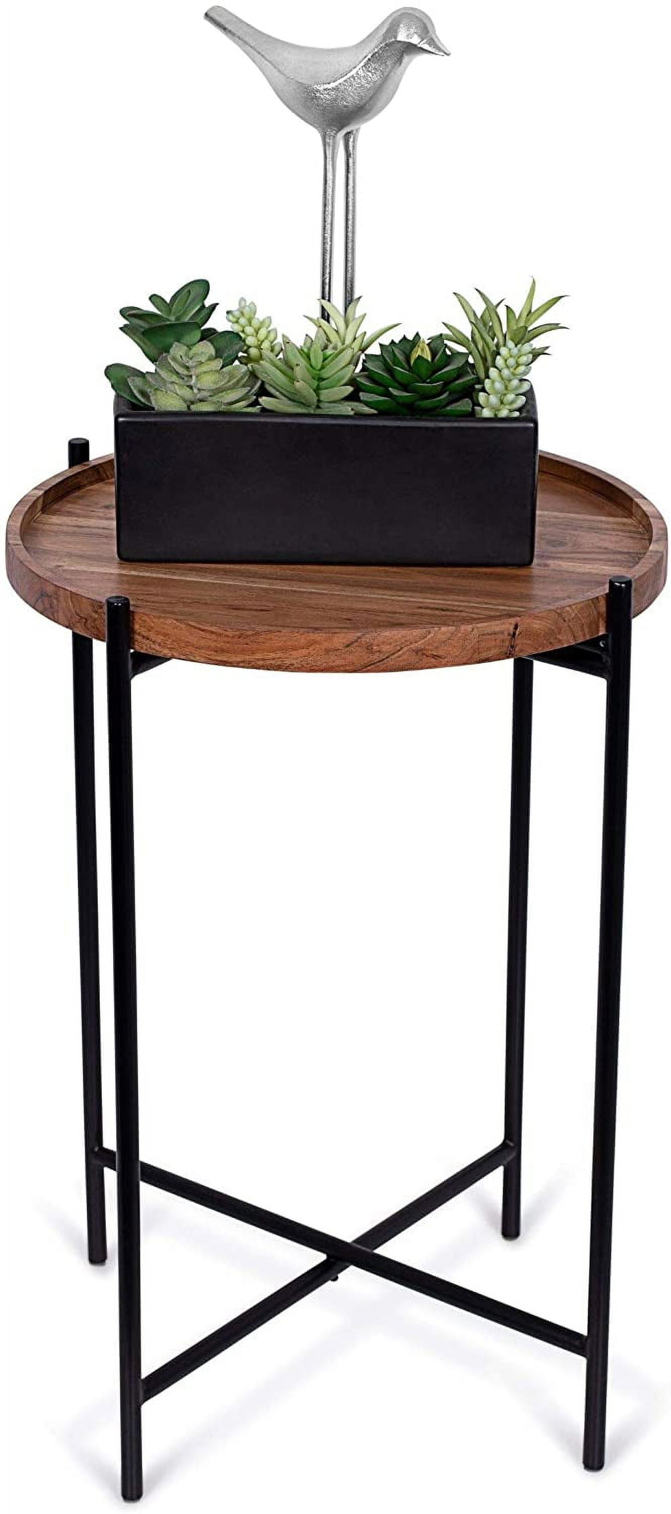Natural Acacia Folding Side Table with Removable Tray