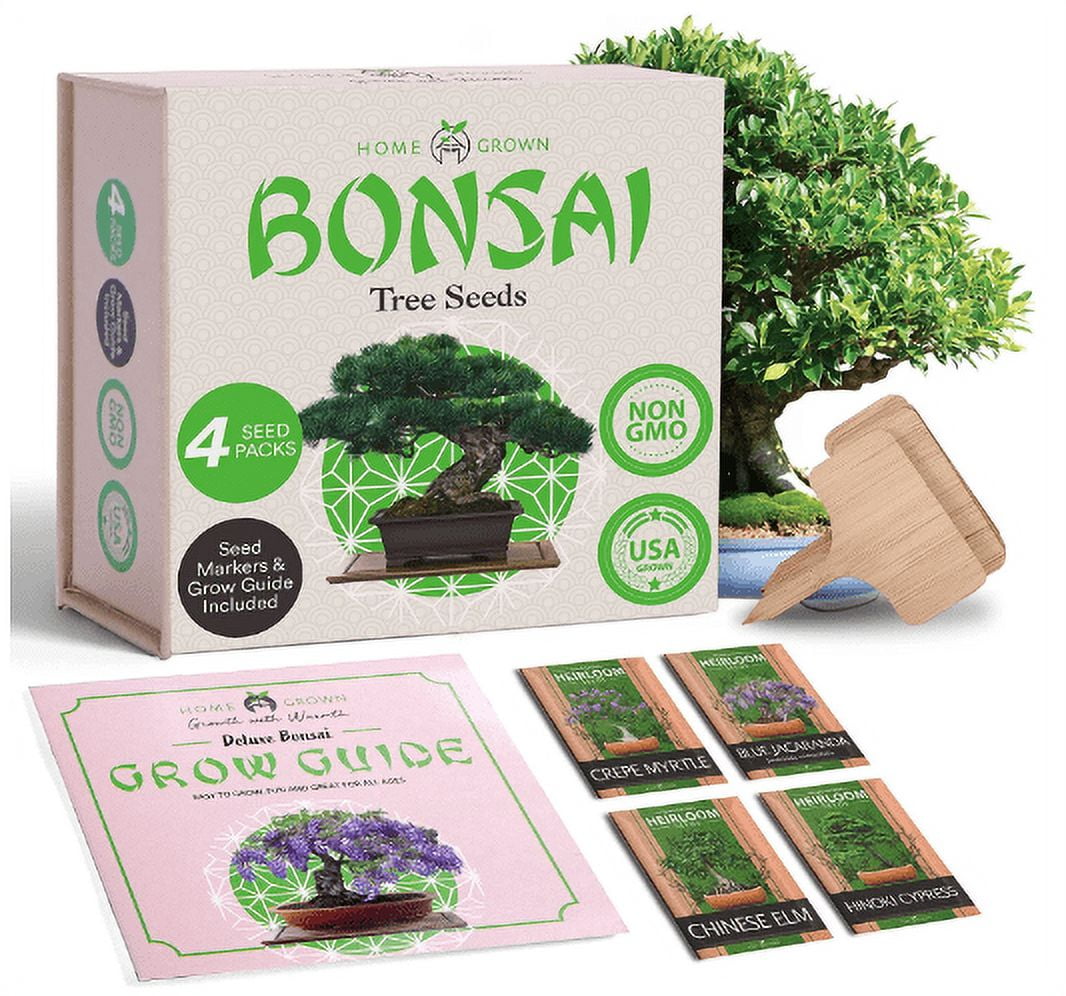 Bonsai Starter Kit - The Complete Growing Kit to Easily Grow 4 Bonsai Trees  from Seed + Comprehensive Guide & Bamboo Plant Markers : Unusual Gardening