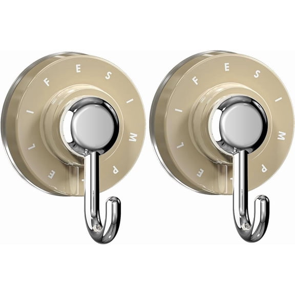 HOME&I Suction Cup Hooks – Heavy Duty, Waterproof & Reusable Vacuum Hooks for Bathroom & Kitchen – Adjustable, 2 Pack, No Tools Required (2Pack/Rotate Hook(Beige))