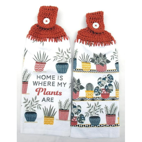 HOME IS WHERE MY PLANTS ARE - CACTUS PLANTS - SOUTHWESTERN DESIGN - DOUBLE THICK/FULL HANDMADE CROCHET TOP KITCHEN TOWELS