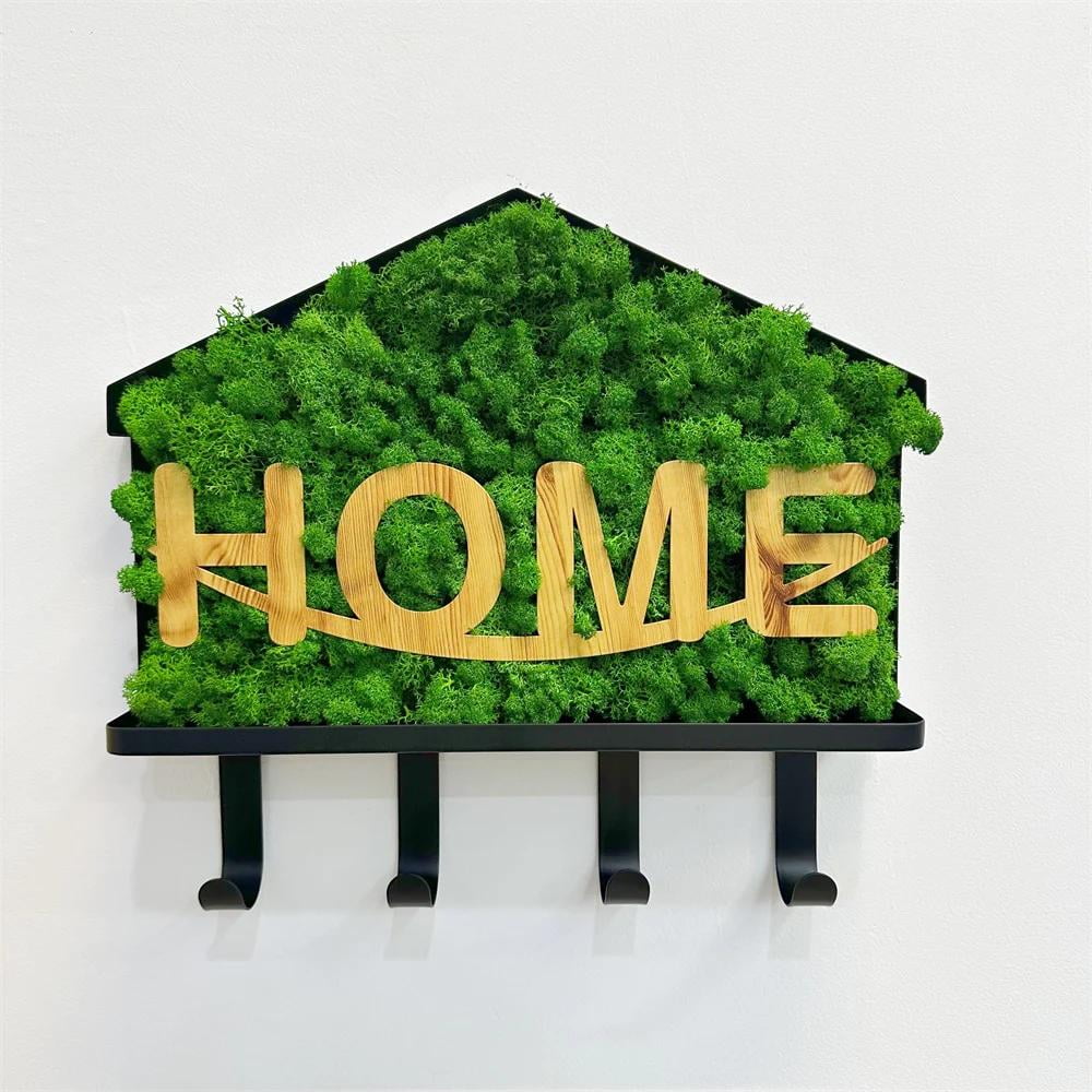 "HOME" Letters Moss Art Iron Hook Decoration Housewarming Gem, An Ideal Gift for Eco-Conscious Homes