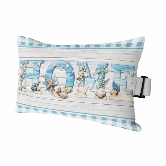 HOME Outdoor Chaise Lounge Pillows Beach Starfish Shell Blue Plaid Wood Grain Lumbar Pillows with Insert Adjustable Elastic Strap Headrest Pillow for Recliner Patio Chair 1 Pack 11x16 Inch