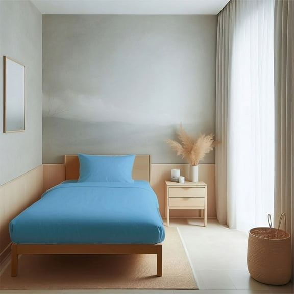 Home Prides 100% Cotton Twin Sheets Set, 200 Thread Count, Cool Crisp Percale 3-Piece Bedding Set, 15" deep pocket, OEKO-TEX Certified Bed Sheets, Air Blue