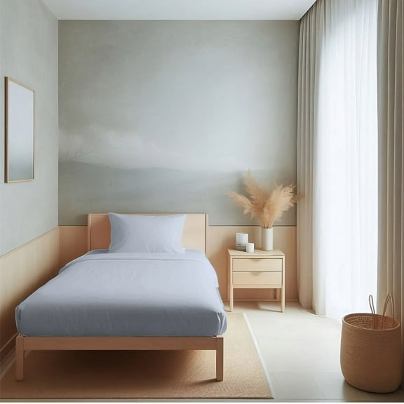 Home Prides 100% Cotton Twin Sheets Set, 200 Thread Count, Cool Crisp Percale 3-Piece Bedding Set, 15" deep pocket, OEKO-TEX Certified Bed Sheets, Light Gray Violet