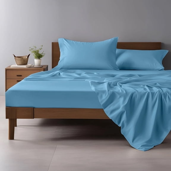 Home Prides 100% Cotton Full Sheets Set, 300 Thread Count, Cool Soft Sateen 4-Piece Bedding Set, 15" deep pocket, OEKO-TEX Certified Bed Sheets, Air Blue