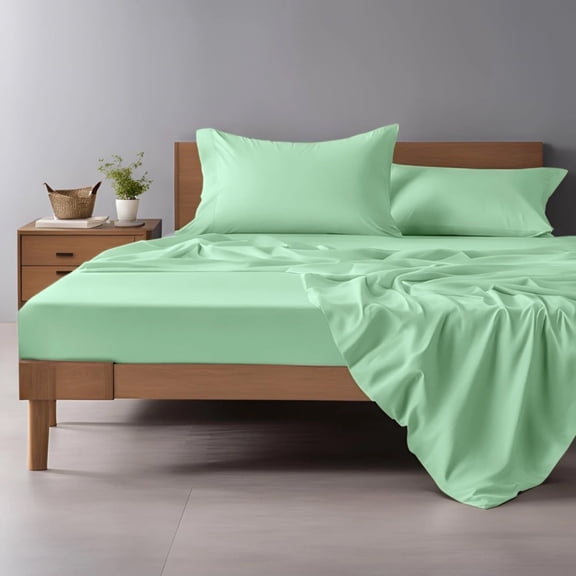Home Prides 100% Cotton Queen Sheets Set, 300 Thread Count, Cool Soft Sateen 4-Piece Bedding Set, 15" deep pocket, OEKO-TEX Certified Bed Sheets, Foam Green