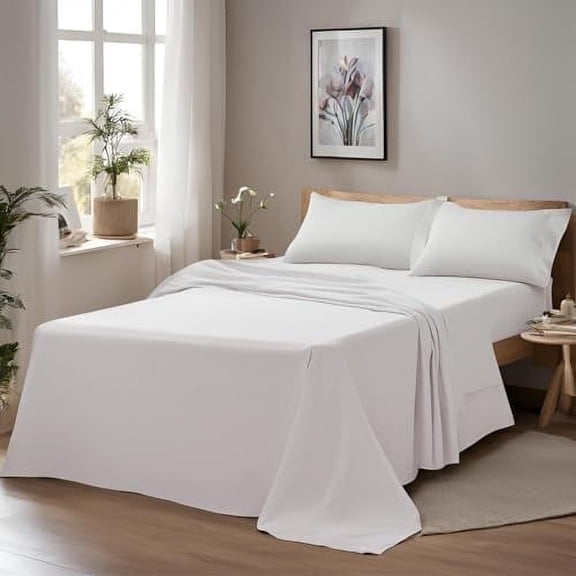 Home Prides 100% Cotton King Sheets Set, 400 Thread Count, Ultra Soft Sateen 4-Piece Bedding Set, 15" deep pocket, OEKO-TEX Certified Bed Sheets, Pearl Ivory
