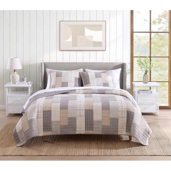 HOME RETREAT Lakeshore Plaid Grey Soft Cotton 2 Piece Quilt Set - Twin