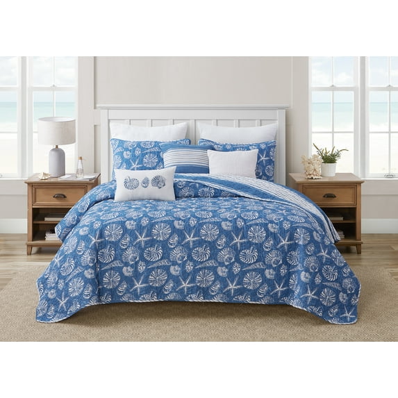 HOME RETREAT Mare Blue Soft Cotton 3 Piece Quilt Set - King