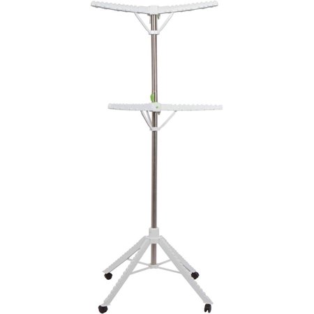 HOME SOLUTION Foldable Garment & Clothes Drying Rack, 2-Tier Adjustable Height, 60 Garments, Stainless Steel, Sturdy 4 Legs, Wheels