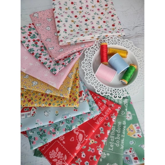 HOME SWEET HOME Elea Lutz 30s Repro Vintage Fabric Poppie Cotton 12 fat quarters