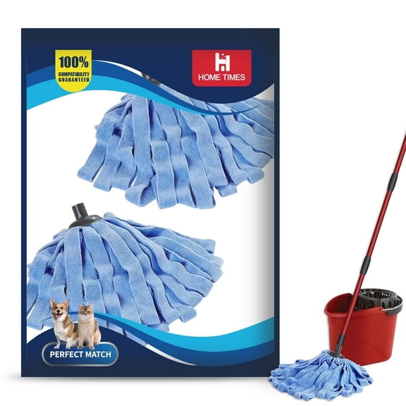 HOME TIMES 2 PCS Mop Refills Compatible with O-Cedar Microfiber Wet Mop, Reusable Mop Replacements for Wet and Dry Use (Blue, 2 Pack)