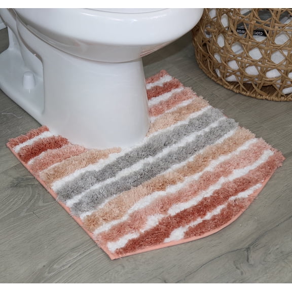 Luxury Toilet Rugs U-Shaped 20x20, Extra Soft and Absorbent Microfiber Bathroom Rugs, Non-Slip Plush Shaggy Bath Mat, Machine Wash Dry, Contour Bathroom Mats for Toilet Base, Coral