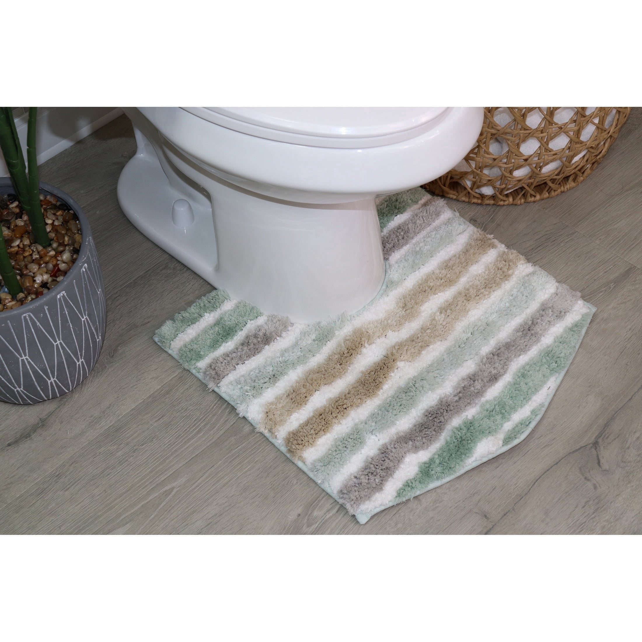 Luxury Toilet Rugs U-Shaped 20x20, Extra Soft and Absorbent Microfiber Bathroom Rugs, Non-Slip Plush Shaggy Bath Mat, Machine Wash Dry, Contour Bathroom Mats for Toilet Base, Green