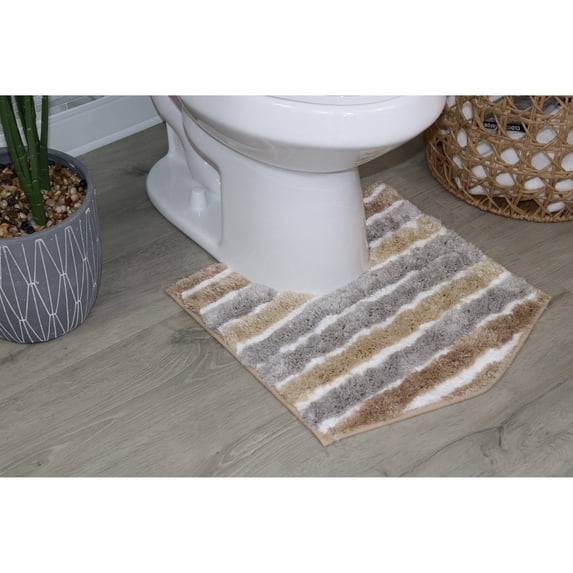 Luxury Toilet Rugs U-Shaped 20x20, Extra Soft and Absorbent Microfiber Bathroom Rugs, Non-Slip Plush Shaggy Bath Mat, Machine Wash Dry, Contour Bathroom Mats for Toilet Base, Linen