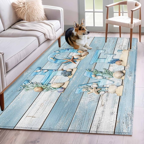 HOME Washable Area Rugs 3'x5', Beach Coastal Starfish Shell Low Pile Throw Living Room Rug Non-Slip Sturdy Edge Binding Carpet for Indoor Entryway Bedside Kitchen