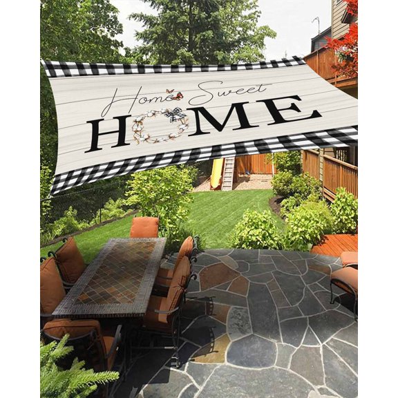 HOME Waterproof Sun Shade Sail Farmhouse Cotton Butterfly Black Plaid Wood Grain Outdoor Patio Sun Shades Canopy UV Block Waterproof Sunshade for Garden Backyard Deck Pergola 8x10 Ft