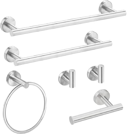 HOMEBYTE 6 Piece Stainless Steel Bathroom Towel Rack Set Wall Mount