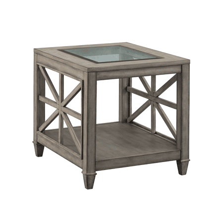 HOMEBYTE End Table Solid Wood and Tempered Glass Top