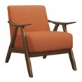 thumbnail image 1 of HOMEBYTE Modern Home Furniture Orange Color Fabric Upholstered 1pc Accent Chair Cushion Back and Seat Walnut Finish Solid Rubber Wood Furniture, 1 of 6