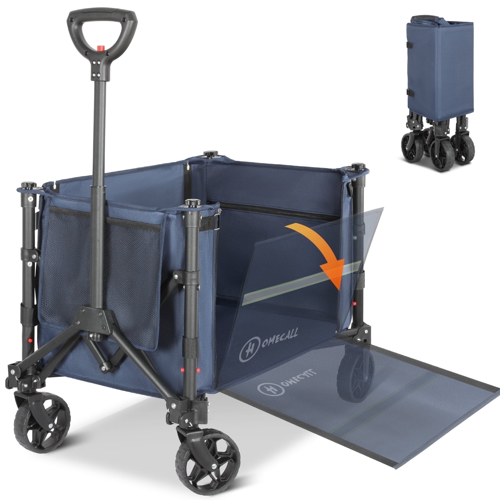 HOMECALL Collapsible Wagon Cart, 120L+ Camping Wagon, 220lbs Foldable Wagon for Dog Beach Shopping