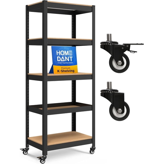 HOMEDANT House 5-Tier Metal Rolling Cart Shelf Rack Casters Heavy Duty Laminated Wheel Shelving Unit Adjustable Utility Storage Shelves Organizer Shelf Kitchen Garage 24.4" W x 16.5" D x 62.2" H