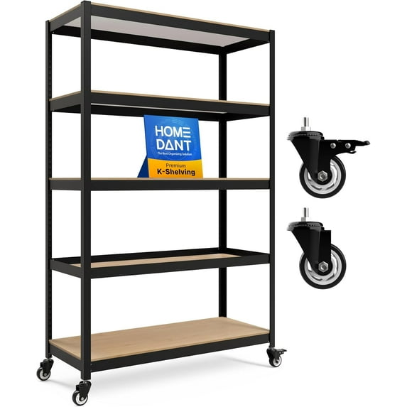HOMEDANT House 5-Tier Metal Boltless Rolling Cart Shelf Rack Casters Heavy Duty Wheel Shelving Unit Adjustable Utility Storage Shelves Organizer Shelf Kitchen Garage 48.1" W x 18.5" D x 75.4" H