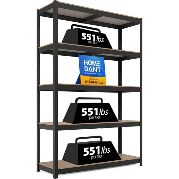 HOMEDANT House 48" Wide Boltless Heavy Duty Garage Storage Shelving Adjustable 5-Tier Metal Shelves Laminated Organization Shelf Industrial Utility Rack for Pantry Warehouse Office Store