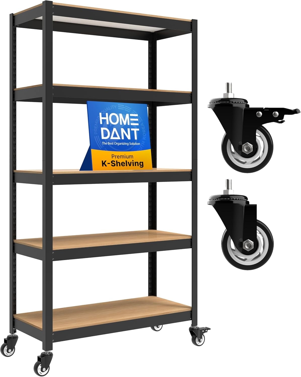 HOMEDANT House 5-Tier Metal Rolling Cart Shelf Rack Casters Heavy Duty Laminated Wheel Shelving Unit Adjustable Utility Storage Shelves Organizer Shelf Kitchen Garage 36.2" W x 16.5" D x 69.5" H
