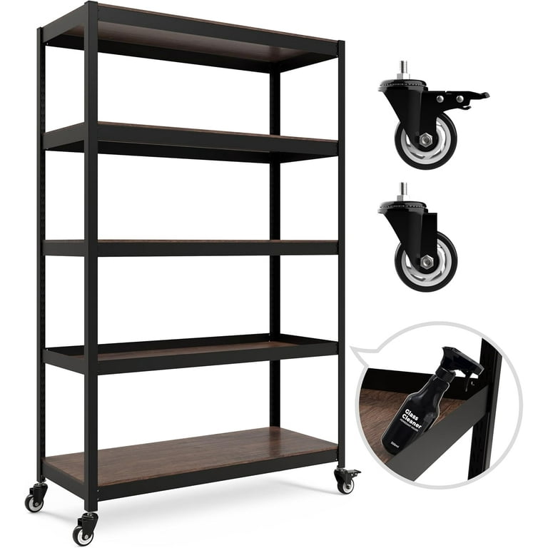 HOMEDANT House 5 Tier Metal Rolling Cart Shelf Rack Casters Heavy Duty Wheel Shelving Unit Adjustable Utility Storage Shelves Organizer Shelf Kitchen Garage 48.1 W x 18.5 D x 75.4 H 1Pack
