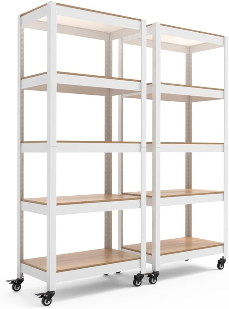 HOMEDANT House White 5Tier Metal Rolling Cart Shelf Rack Casters Heavy
