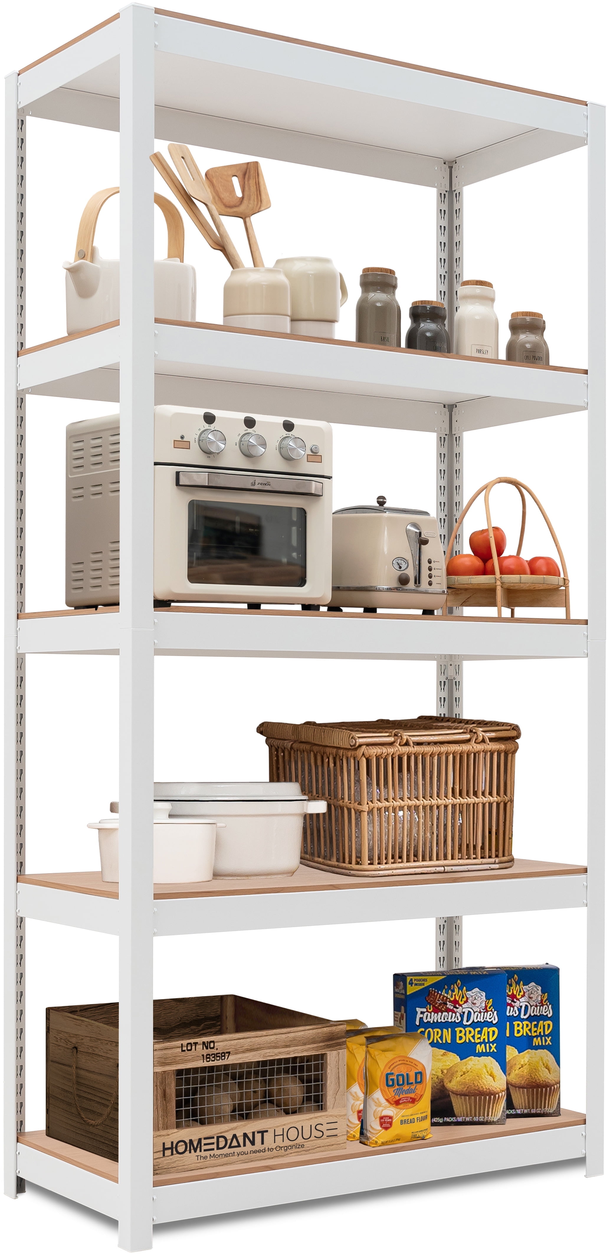 White Adjustable 5-Tier Steel Utility Shelving Unit