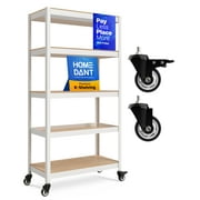 HOMEDANT House White 5-Tier Metal Storage Shelf Unit with Wheels, Garage Shelves Pantry Shelves 36.2" W x 16.5" D x 69.5" H