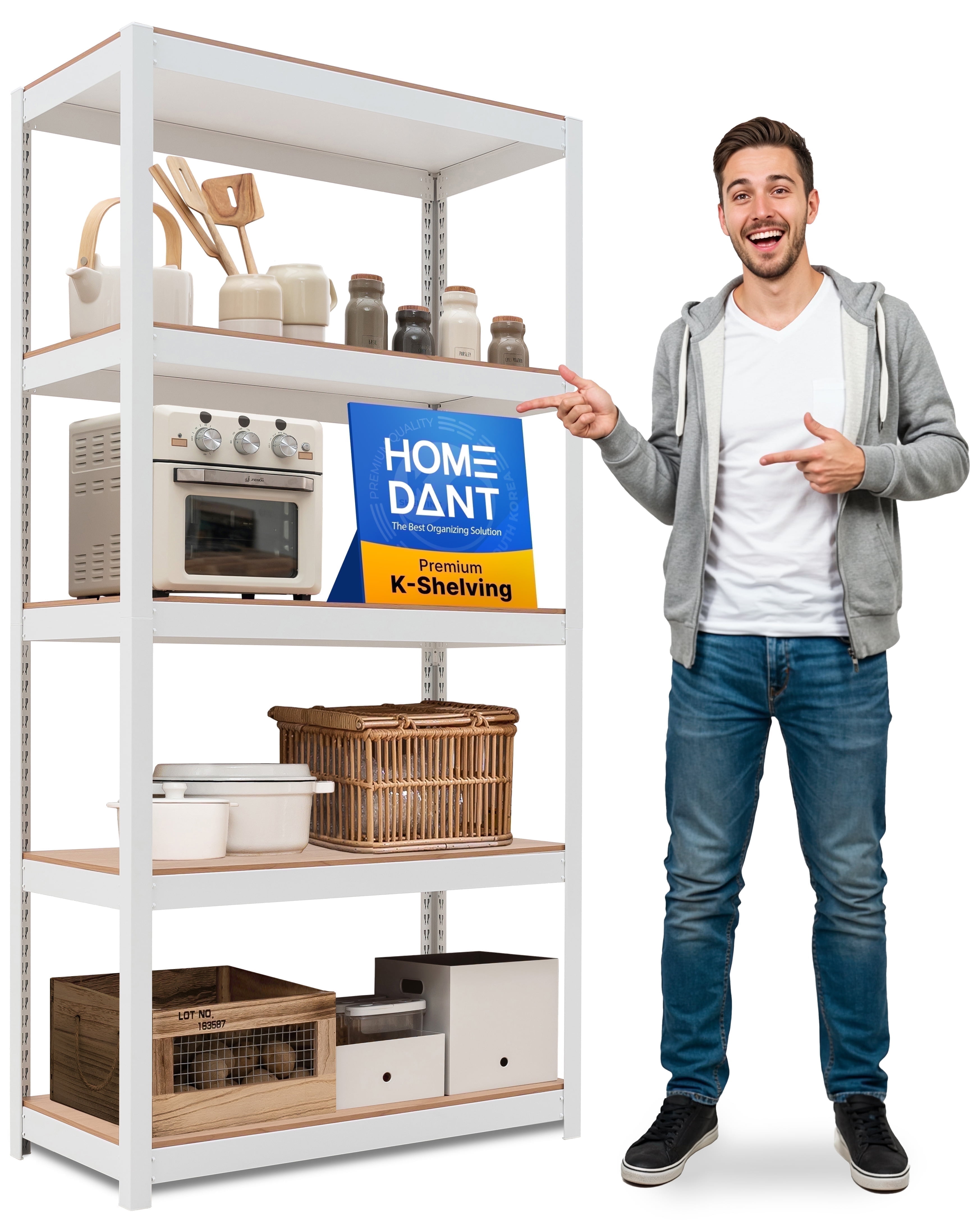 HOMEDANT House White 5 Tier 24.4" W Laminated Metal Shelving Unit Adjustable Storage Utility Rack Heavy Duty Shelves Organization Multipurpose Shelf Kitchen Garage Pantry Closet