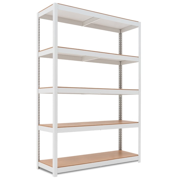 HOMEDANT House White 48" Wide Boltless Heavy Duty Garage Storage Shelving Adjustable 5-Tier Metal Shelves Laminated Organization Shelf Industrial Utility Rack Pantry Shed Office Store
