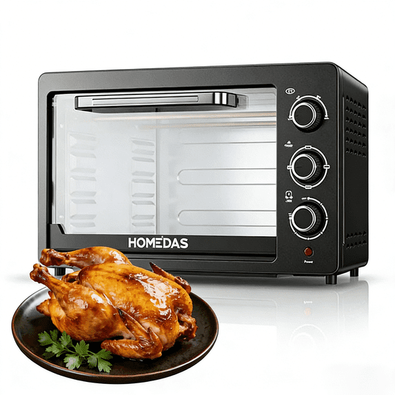 HOMEDAS® 38L/33.44QT Smart Multi-Function Countertop Oven,1600W XL Capacity Toaster Oven, 3-in-1 Countertop Oven with Bake/Toast/Broil Functions,Includes Baking Rack and Pan, Black, New