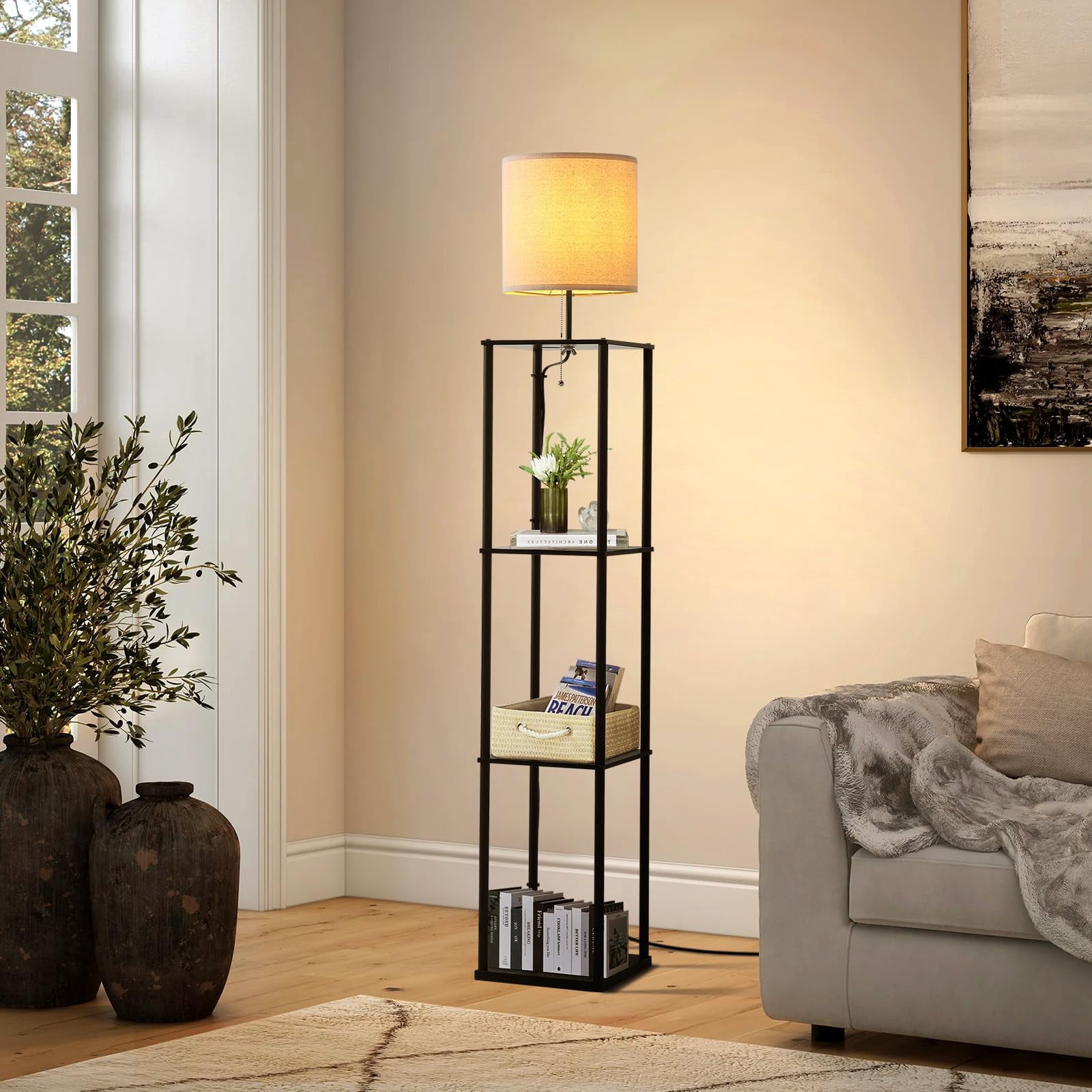 HOOMEDELIER Floor Lamp with Shelves, 4-Tier Modern Shelf Floor Lamp ...