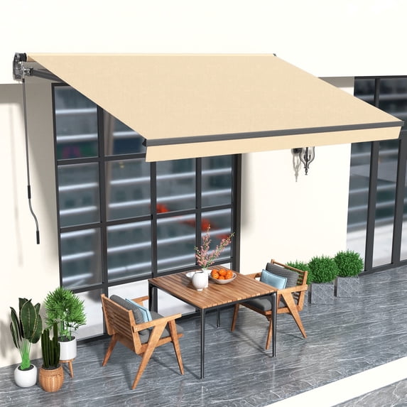 HOMEDEMO 10x8 Retractable Awning for Patio, Manual Awnings, Sunshade Shelter Crank Handle, UV & Water-Resistant Polyester Cover and Aluminum Frame for Balcony, Yard, Outdoor Deck, Beige