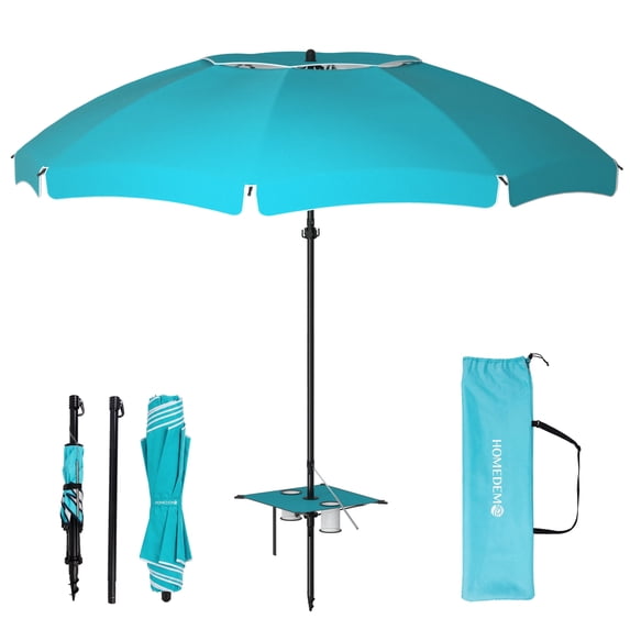 HOMEDEMO 7FT Large Portable Beach Umbrella, Easy Fold Sun Shade with Adjustable Pole for Sand and Outdoor Activities, Türkiye Blue