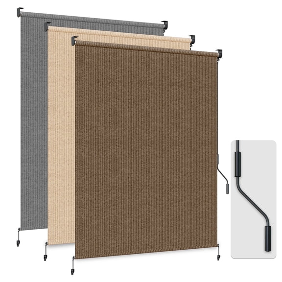 HOMEDEMO 8'W x 8' H Outdoor Roller Shades Patio, Sun Roller Shade for Porch Balcony Mocha