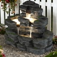 thumbnail image 1 of HOMEDIARY 4-Tier Outdoor Water Fountain, 29.7" L Rustic Rock Waterfall Fountain with LED Lights, Stone Texture Floor-Standing Resin Water Feature with Realistic Moss Accents for Patio, Porch & Indoor, 1 of 7