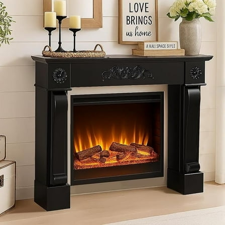 HOMEDIARY Modern Fireplace Mantel Surround, Decorative Wooden Freestanding Mantel for Electric Fireplace, Waterproof & Anti-Tipping, Premium MDF Mantel with Leg for Living Room, Black