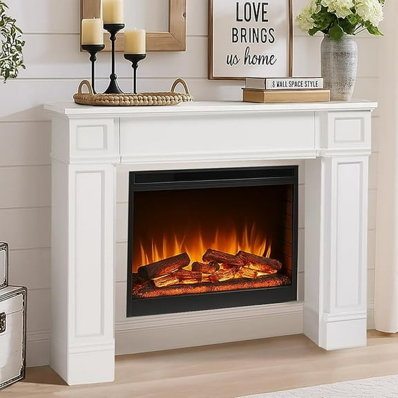 HOMEDIARY Modern Fireplace Mantel Surround, White Freestanding Surround Mantel for Electric Fireplaces, Waterproof & Anti-Tipping, Premium MDF Wooden Mantel with Leg for Living Room