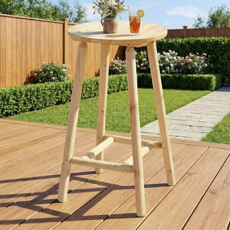 HOMEDIARY Outdoor Solid Wood Bar Table, 41.9” Round Log Patio Bar Counter Height Table, Rustic Adirondack High Top Bar Table, Heavy Duty Bistro Pub Table for Backyard, Deck & Indoor Use, Natural