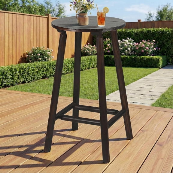 HOMEDIARY Outdoor Solid Wood Bar Table, 41.9” Round Log Patio Bar Counter Height Table, Rustic Adirondack High Top Bar Table, Heavy Duty Bistro Pub Table for Backyard, Deck & Indoor Use, Carbonized