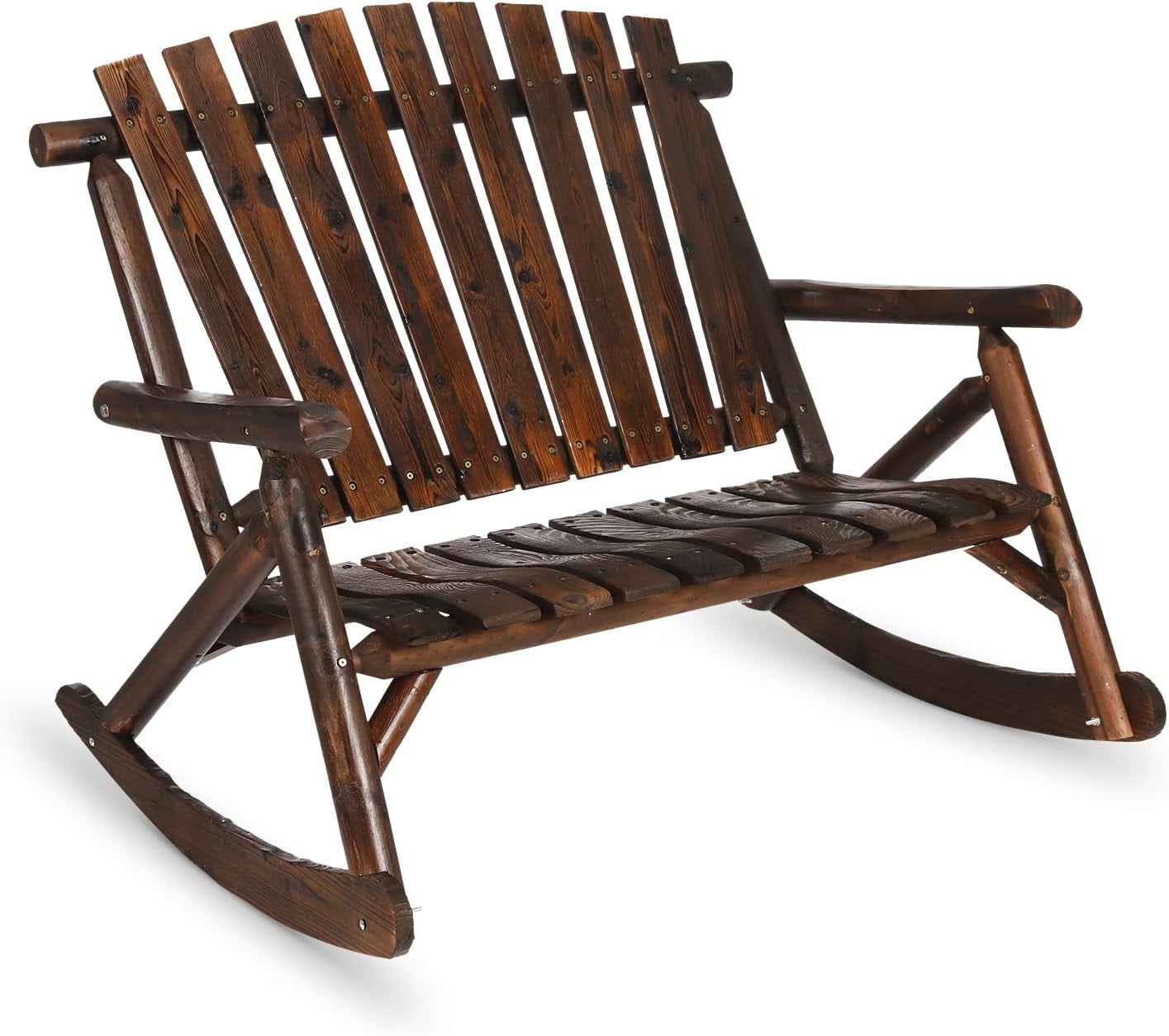 Rustic Carbonized Wood 2-Person Outdoor Rocking Bench