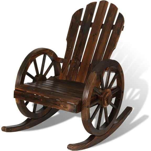 HOMEDIARY Outdoor Wood Wagon Rocking Chair with Oversized Back