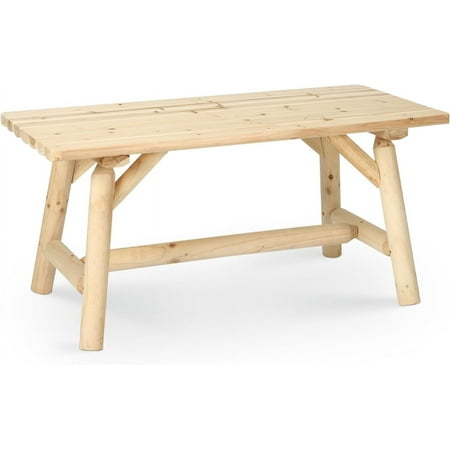 HOMEDIARY Wooden Adirondack Log Side Table, Cedar Wood Outdoor Rectangular End Table w/Slatted Tabletop, Oversize 41.5” Indoor Outdoor Patio Side Coffee Table for Garden Patio Backyard Porch, Natural