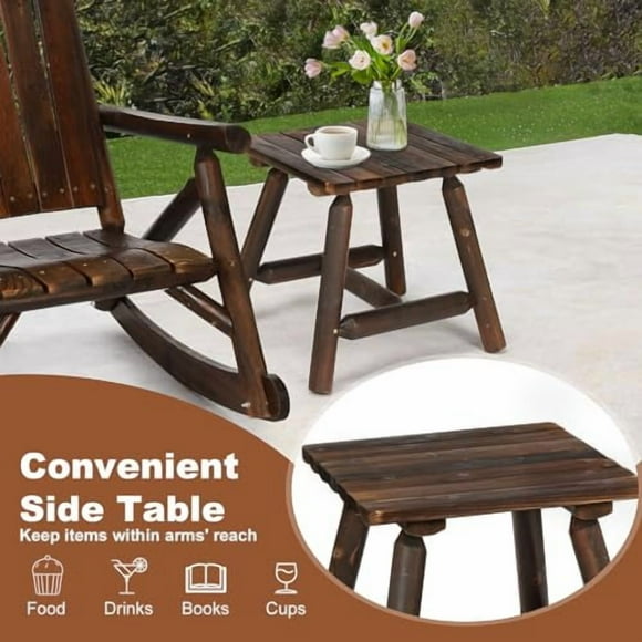 HOMEDIARY Wooden Adirondack Log Side Table, Cedar Wood Outdoor Square End Table w/Slatted Tabletop, Oversize 19.5 Indoor Outdoor Patio Side Coffee Table for Garden Patio Backyard