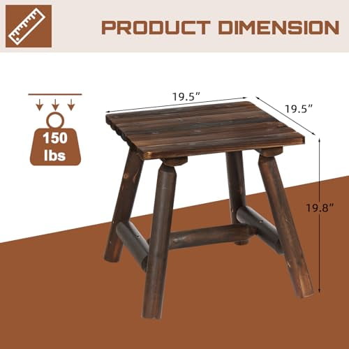 HOMEDIARY Wooden Adirondack Log Side Table, Cedar Wood Outdoor Square End Table w/Slatted Tabletop, Oversize 19.5 Indoor Outdoor Patio Side Coffee Table for Garden Patio Backyard